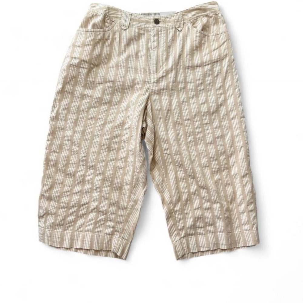 Vintage Tan‎ & White Vertical Stripe Cropped Pants
